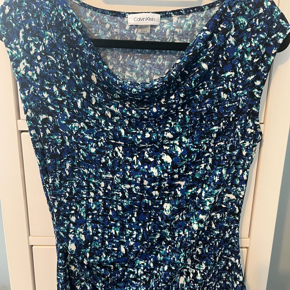 Calvin Klein Blue and White Patterned Dress